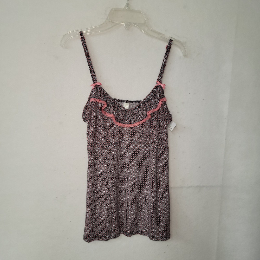 Adrienne Vittadini Studio Tank Top Sleeveless Geo Weave Pink Black‎ Size L Sleep